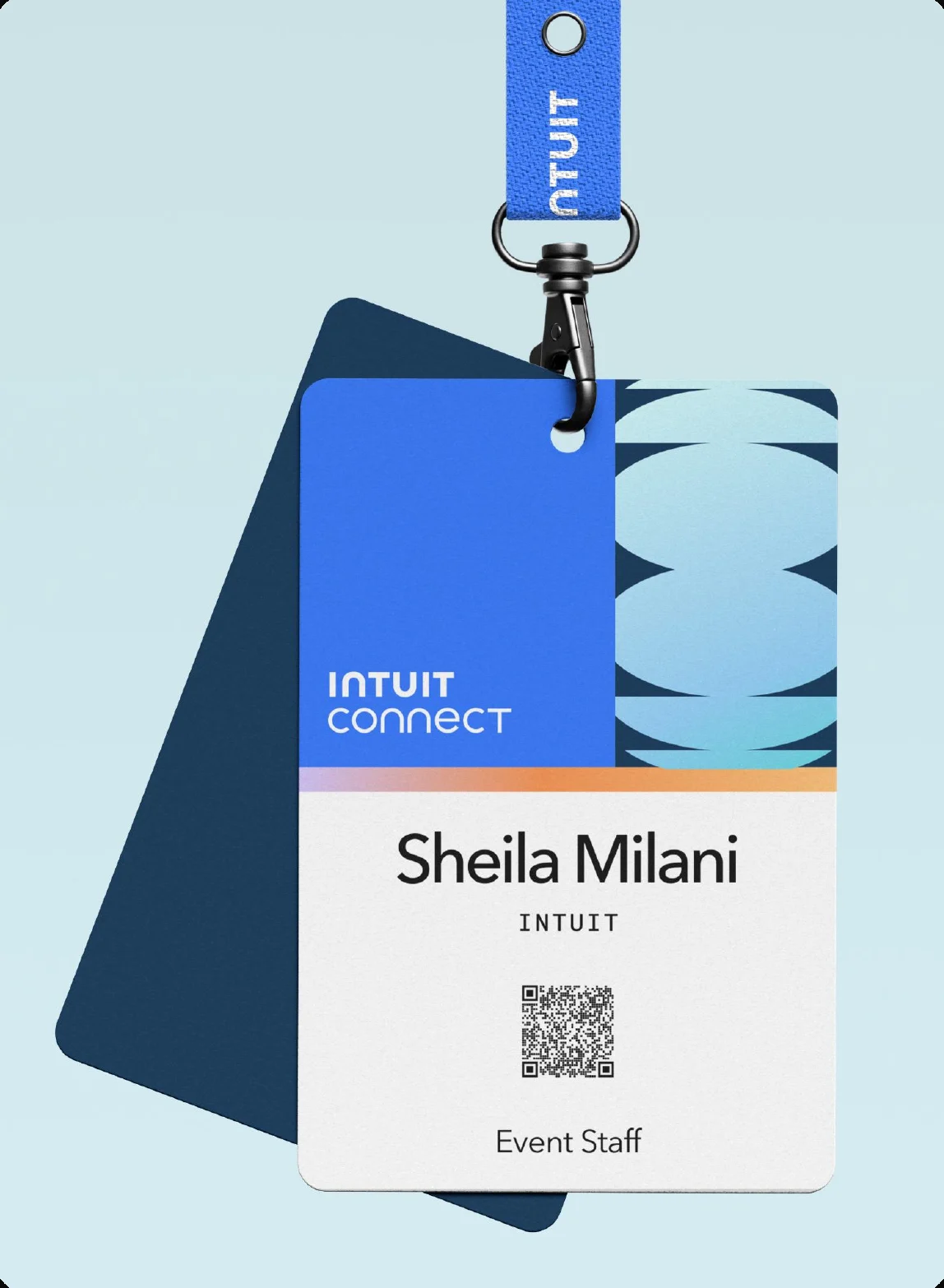 Intuit Connect event badge on a lanyard