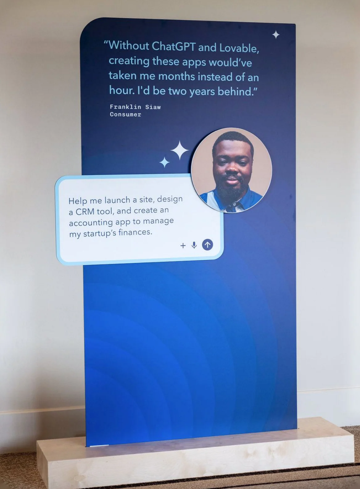 Customer story displays with quotes and portraits