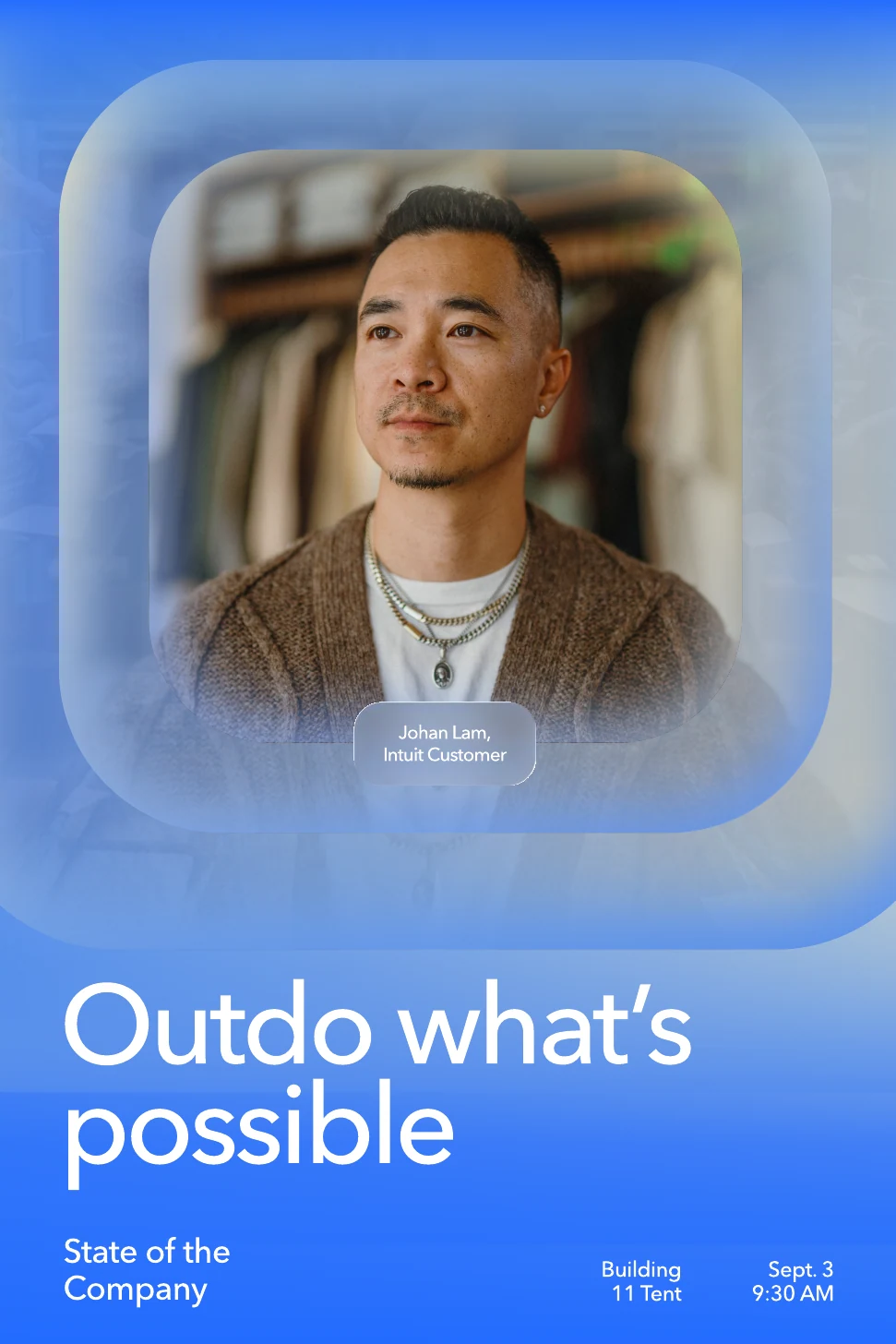 Poster with a customer portrait and Outdo what’s possible